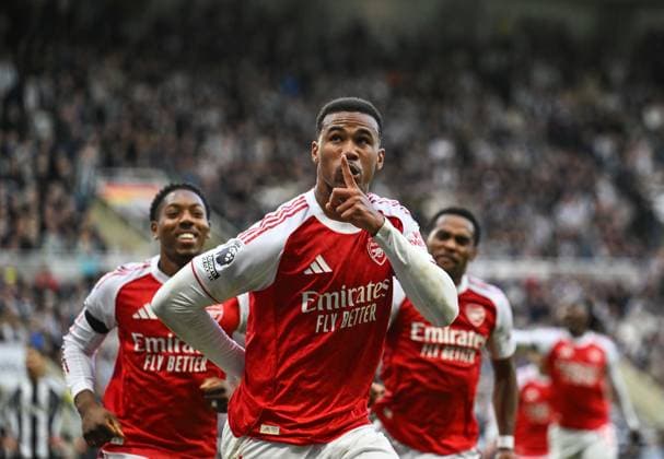 Gabriel of Arsenal celebrates scoring their second goal Newcastle United v Arsenal, Premier League, Football, St James Park, Newcastle, UK - 28 Sep 2025Newcastle St James Park United Kingdom EDITORIAL USE ONLY No use with unauthorised audio, video, data, fixture lists, club league logos or live services. Online in-match use limited to 120 images, no video emulation. No use in betting, games or single club league player publications. Copyright: xRichardxLee Shutterstockx 15503935cl
