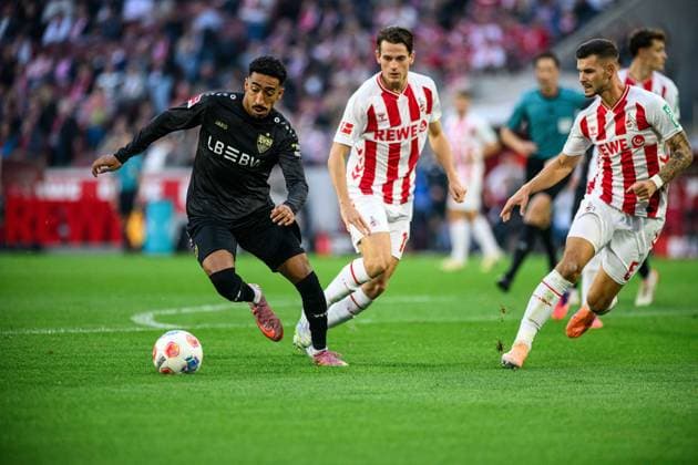 COLOGNE, GERMANY - 28 SEPTEMBER, 2025: Tiago Tomas, Jakub Kaminski - The football match of Bundesliga 1.FC Koeln vs VfB Stuttgart at Rhein Energie Stadion.  Copyright: xVITALIIxKLIUIEVx