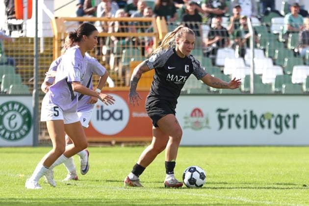 Fußball DFB-Pokal Frauen: BSG Chemie Leipzig vs. FC Carl Zeiss Jena; 28.09.2025 Marlene Haberecht (11, Chemie Leipzig). Fußball, DFB-Pokal Frauen, Saison 2025 2026, 1. Runde: BSG Chemie Leipzig vs. FC Carl Zeiss Jena am 28.09.2025 im Alfred-Kunze-Sportpark, Leipzig Leutzsch. Copyright: xBEAUTIFULxSPORTS JanxKaeferx