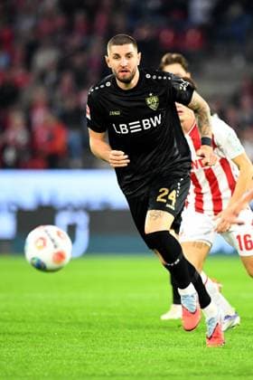Jeff CHABOT (S). Aktion, Einzelaktion, Fussball 1. Bundesliga, 5.Spieltag, matchday5, 1. FC Koeln (K) - VfB Stuttgart (S) 1-2 am 31.08.2025 in Koeln Deutschland. DFL regulations prohibit any use of photographs as image sequences and or quasi-video Â