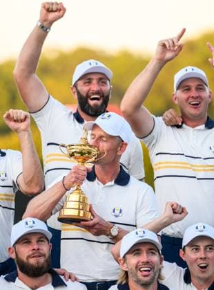 250928 Team Captain Luke Donald of Team Europe celebrates after winning the Ryder Cup on day 3 of the Ryder Cup on September 28, 2025 in New York. Photo: Jesper Zerman BILDBYRAN kod JZ JZ0619 golf ryder cup day 3 bbeng jubel Copyright: JESPERxZERMAN BB250928JZ085