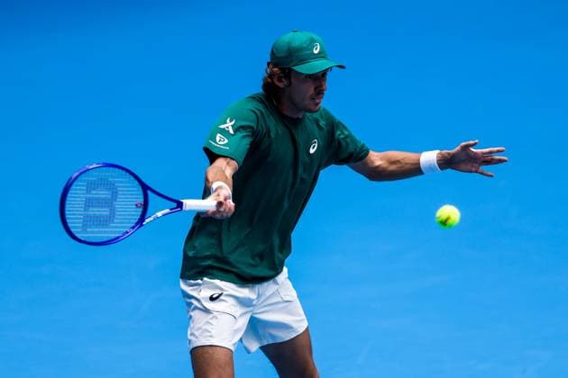 BEIJING, CHINA - SEPTEMBER 29: Alex De Minaur of Australia competes in the Men s Singles Quarterfinal match against Jakub Mensik of the Czech Republic on day 8 of the 2025 China Open at the National Tennis Center on September 29, 2025 in Beijing, China.  Copyright: xVCGx 111593935616