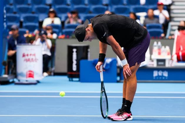 BEIJING, CHINA - SEPTEMBER 29: Jakub Mensik of the Czech Republic reacts in the Men s Singles Quarterfinal match against Alex De Minaur of Australia on day 8 of the 2025 China Open at the National Tennis Center on September 29, 2025 in Beijing, China.  Copyright: xVCGx 111593931593