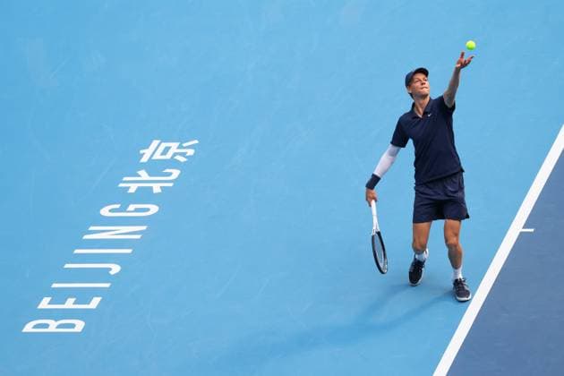 BEIJING, CHINA - SEPTEMBER 29: Jannik Sinner of Italy competes in the Men s Singles Quarterfinal match against Fabian Marozsan of Hungary on day 8 of the 2025 China Open at the National Tennis Center on September 29, 2025 in Beijing, China.  Copyright: xVCGx 111593939643