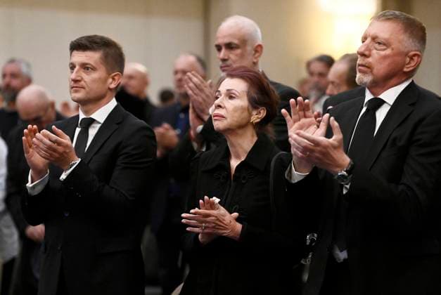 Zagreb, Croatia, 290925. Sheraton Hotel. Commemoration for the celebrated tennis coach and national team, Nationalteam coach Nikola Pilic. In the photo: Zdravko Maric, President of the Croatian Tennis Federation, Mija Pilic, Boris Becker. Photo: Ronald Gorsic CROPIX Copyright: xxRonaldxGorsicx pilic_komemoracija25-290925
