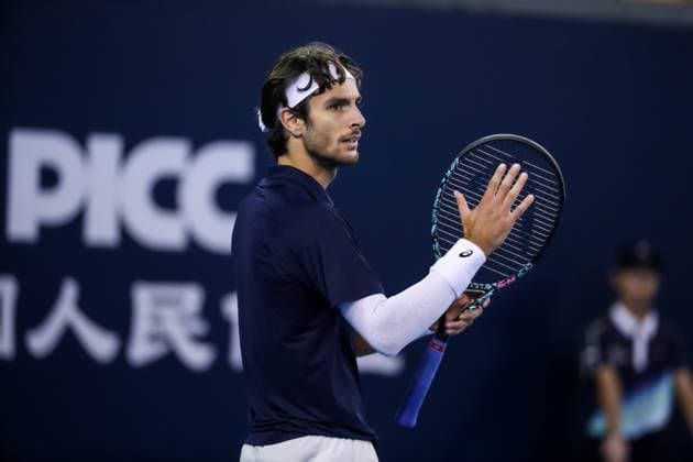 BEIJING, CHINA - SEPTEMBER 29: Lorenzo Musetti of Italy reacts in the Men s Singles Quarterfinal match against Learner Tien of the United States on day 8 of the 2025 China Open at the National Tennis Center on September 29, 2025 in Beijing, China.  Copyright: xVCGx 111594003649