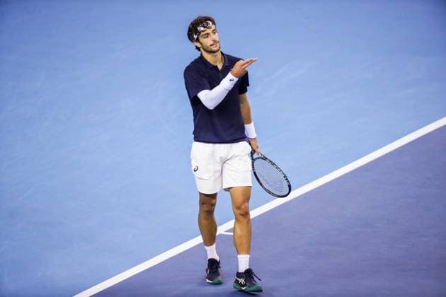 BEIJING, CHINA - SEPTEMBER 29: Lorenzo Musetti of Italy reacts in the Men s Singles Quarterfinal match against Learner Tien of the United States on day 8 of the 2025 China Open at the National Tennis Center on September 29, 2025 in Beijing, China.  Copyright: xVCGx 111594025902