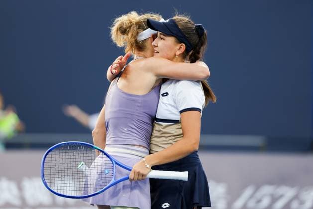 BEIJING, CHINA - SEPTEMBER 29: Laura Siegemund of Germany and Kamilla Rakhimova react in the Women s Doubles Round of 16 match against Eri Hozumi of Japan and Wu Fang-Hsien of Chinese Taipei on day 8 of the 2025 China Open at National Tennis Center on September 29, 2025 in Beijing, China.  Copyright: xVCGx 111593980418