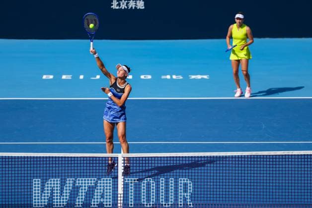 BEIJING, CHINA - SEPTEMBER 29: Miyu Kato of Japan and Fanny Stollar of Hungary compete in the Women s Doubles Round of 16 match against Veronika Kudermetova and Elise Mertens of Belgium on day 8 of the 2025 China Open at National Tennis Center on September 29, 2025 in Beijing, China.  Copyright: xVCGx 111593936779