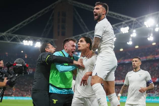 Lazio™s Matteo Cancellieri celebrates after scoring a goal for his team during the Serie A soccer match between Genoa and Lazio at the Luigi Ferraris Stadium in Genoa, Italy - Monday, September 29, 2025. - Soccer .  Copyright: xTanoxPecoraro LaPressex