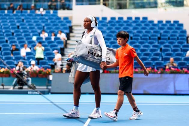 BEIJING, CHINA - SEPTEMBER 30: Coco Gauff of the United States enters the court for the Women s Singles Round of 16 match against Belinda Bencic of Switzerland on day 9 of the 2025 China Open at the National Tennis Center on September 30, 2025 in Beijing, China.  Copyright: xVCGx 111594159361