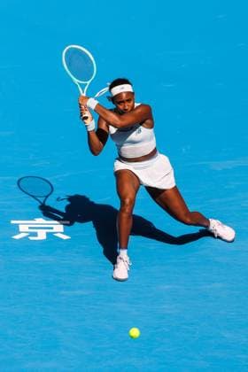 BEIJING, CHINA - SEPTEMBER 30: Coco Gauff of the United States returns a shot in the Women s Singles Round of 16 match against Belinda Bencic of Switzerland on day 9 of the 2025 China Open at the National Tennis Center on September 30, 2025 in Beijing, China.  Copyright: xVCGx 111594162590