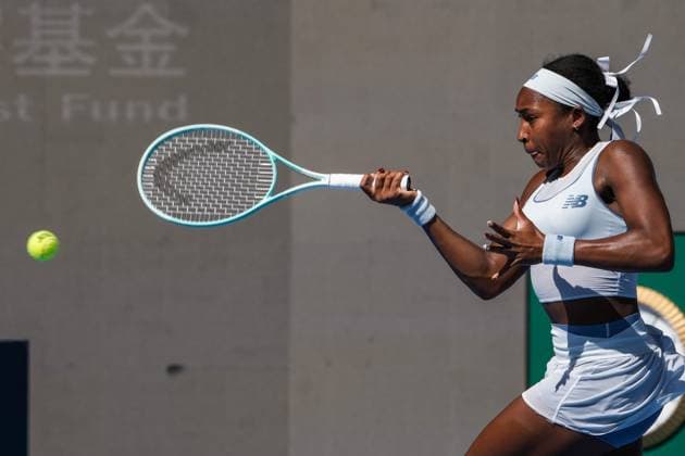 BEIJING, CHINA - SEPTEMBER 30: Coco Gauff of the United States returns a shot in the Women s Singles Round of 16 match against Belinda Bencic of Switzerland on day 9 of the 2025 China Open at the National Tennis Center on September 30, 2025 in Beijing, China.  Copyright: xVCGx 111594162657