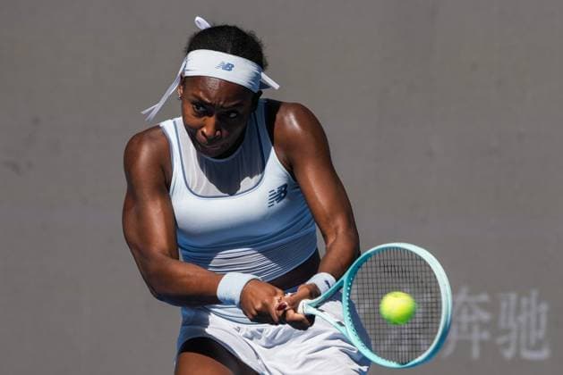 BEIJING, CHINA - SEPTEMBER 30: Coco Gauff of the United States returns a shot in the Women s Singles Round of 16 match against Belinda Bencic of Switzerland on day 9 of the 2025 China Open at the National Tennis Center on September 30, 2025 in Beijing, China.  Copyright: xVCGx 111594162669