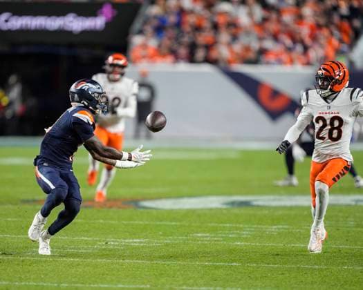 September 29, 2025: Denver Broncos wide receiver Troy Franklin (11) has a long pass go through his hands in the second half of the football game between the Denver Broncos and Cincinnati Bengals. CSM. - ZUMAc04_ 20250929_zma_c04_090 Copyright: xDerekxRegensburgerx