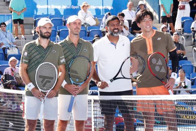 September 30, 2025, Tokyo, Japan: (L to R) Hugo NYS (MON), Edouard ROGER-VASSELIN (FRA), Rohan BOPANNA (IND) and Takeru YUZUKI (JPN) pose for the cameras upon starting the Doubles Final match of the Japan Open Tennis Championships at Ariake Colosseum in Tokyo. The tournament runs from September 22 to 30. Tokyo Japan - ZUMAm191 20250930_aap_m191_001 Copyright: xRodrigoxReyesxMarinx