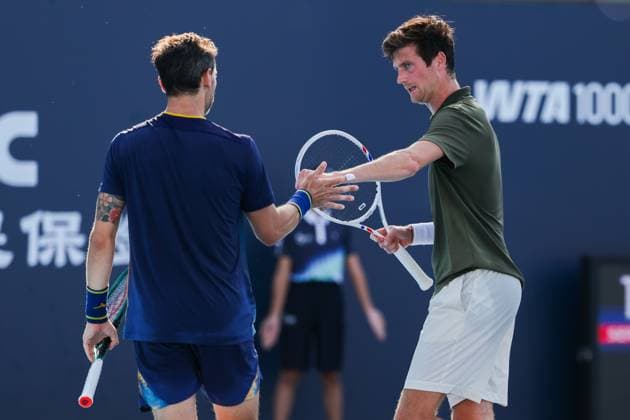 BEIJING, CHINA - SEPTEMBER 30: Guido Andreozzi of Argentina and Manuel Guinard of Fance compete in the Men s Doubles Semifinal match against Henry Patten of Great Britain and Harri Heliovaara of Finland on day 9 of the 2025 China Open at the National Tennis Center on September 30, 2025 in Beijing, China.  Copyright: xVCGx 111594188132