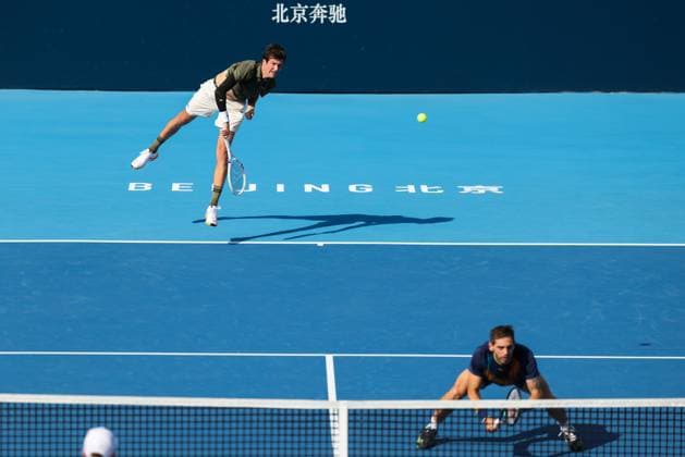 BEIJING, CHINA - SEPTEMBER 30: Guido Andreozzi of Argentina and Manuel Guinard of Fance compete in the Men s Doubles Semifinal match against Henry Patten of Great Britain and Harri Heliovaara of Finland on day 9 of the 2025 China Open at the National Tennis Center on September 30, 2025 in Beijing, China.  Copyright: xVCGx 111594180128