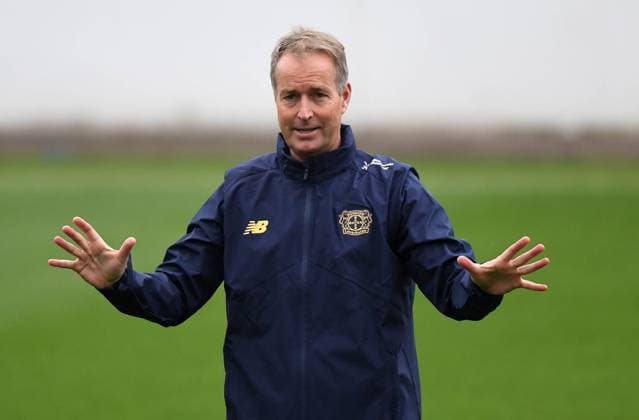 30.09.2025, xophax, Fussball , Champions-League Bayer Leverkusen Training vor dem Spiel gegen PSV Eindhoven Trainer Kasper Hjulmand ( Bayer 04 Leverkusen ) Leverkusen