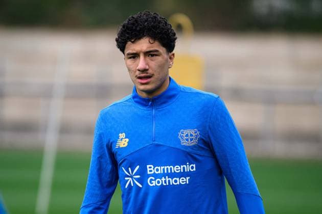 LEVERKUSEN, GERMANY - 30 SEPTEMBER, 2025: Ibrahim Maza - UEFA Champions League, MD-1, practice FC Bayer 04 Leverkusen at BayArena.  Copyright: xVITALIIxKLIUIEVx