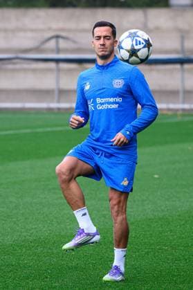 LEVERKUSEN, GERMANY - 30 SEPTEMBER, 2025: Lucas Vazquez - UEFA Champions League, MD-1, practice FC Bayer 04 Leverkusen at BayArena.  Copyright: xVITALIIxKLIUIEVx