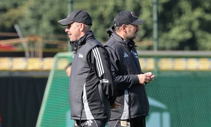 Co Trainer Sebastian Bönig, Trainer Steffen Baumgart Aktion Oberkörper Fußball Fussball Training 1.Bundesliga Herren DFL Saison 2025 2026 30.09.2025 1.FC Union Berlin FCU DFL regulations prohibit any use of photographs as image sequences and or quasi-video.