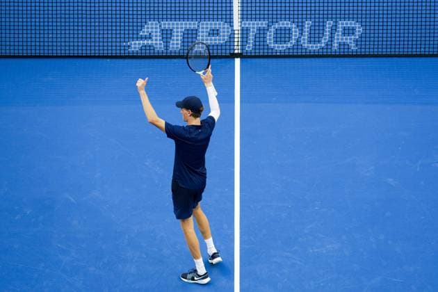 (250930) -- BEIJING, Sept. 30, 2025 -- Jannik Sinner celebrates winning the men s singles semifinal match between Jannik Sinner of Italy and Alex De Minaur of Australia at 2025 China Open tennis tournament in Beijing, China, Sept. 30, 2025. ) (SP)CHINA-BEIJING-TENNIS-CHINA OPEN-MEN S SINGLES-SEMIFINALS (CN) NaxYuqi 