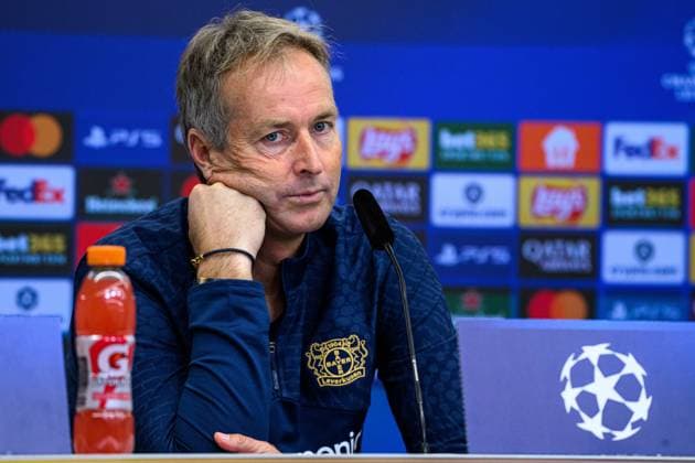 LEVERKUSEN, GERMANY - 30 SEPTEMBER, 2025: Kasper Hjulmand - UEFA Champions League, MD-1, press conference, PK, Pressekonferenz at BayArena.  Copyright: xx