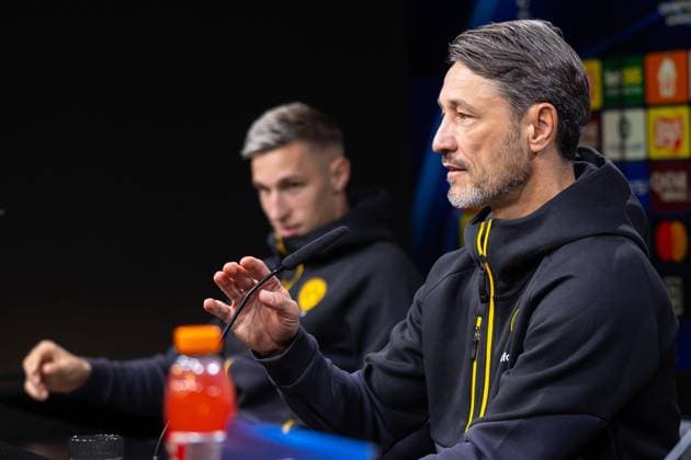 30.09.2025, Pressekonferenz zum UEFA Champions League Spiel zwischen Borussia Dortmund und Atletico Bilbao, v. l. Nico Schlotterbeck (Borussia Dortmund), Trainer Niko Kovac (Borussia Dortmund), Dortmund Trainingsgelände Borussia Dortmund NRW Deutschland xRHR-FOTO DEx Copyright: DennisxEwert RHR-FOTOx RHR-FOTO DE