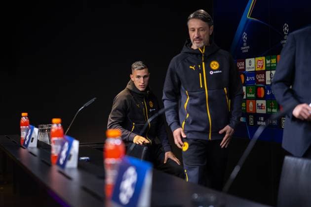 30.09.2025, Pressekonferenz zum UEFA Champions League Spiel zwischen Borussia Dortmund und Atletico Bilbao, v. l. Nico Schlotterbeck (Borussia Dortmund), Trainer Niko Kovac (Borussia Dortmund), Dortmund Trainingsgelände Borussia Dortmund NRW Deutschland xRHR-FOTO DEx Copyright: DennisxEwert RHR-FOTOx RHR-FOTO DE