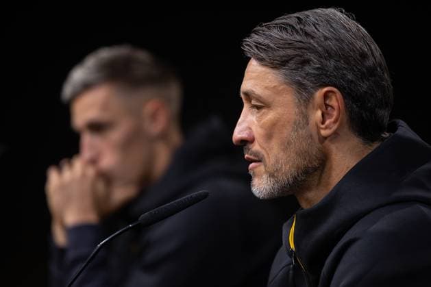 30.09.2025, Pressekonferenz zum UEFA Champions League Spiel zwischen Borussia Dortmund und Atletico Bilbao, v. l. Nico Schlotterbeck (Borussia Dortmund), Trainer Niko Kovac (Borussia Dortmund), Dortmund Trainingsgelände Borussia Dortmund NRW Deutschland xRHR-FOTO DEx Copyright: DennisxEwert RHR-FOTOx RHR-FOTO DE