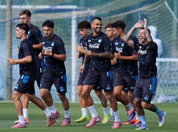Leonardo Spinazzola (SSC Napoli) talks to Matteo Politano (SSC Napoli), UEFA Champions League, SSC Napoli Training Session And press conference, PK, Pressekonferenz SSC Napoli Training Center, September 30, 2025, Naples, Italy.