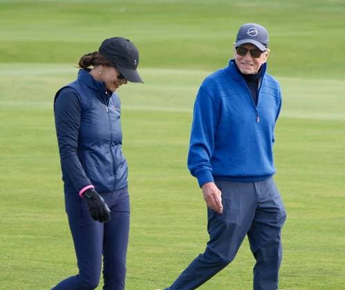 UK: The Alfred Dunhill Links Championship at The Old Course, St Andrews, Scotland on 30 September 2025: Pictured: Actress Catherine Zeta-Jones and her husband Actor Michael Douglas on the 1st fairway during a practice round at the Alfred Dunhill Links Championship 2025 at the Old Course, St Andrews St Andrews The Old Course Scotland Copyright: xAlexxToddx
