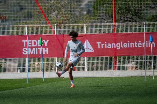 AS Monaco Training - La Turbie Maghnes Akliouche seen during collective team training, day before UEFA Champion s League day 2 match versus Manchester City, in AS Monaco Football Club training center in La Turbie, France, on September 30, 2025. Photo by Laurent Coust ABACAPRESS.COM La Turbie France  Copyright: xCoustxLaurent ABACAx