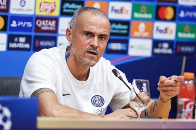 September 30, 2025, Barcelona, Barcelona, SPAIN: Luis Enrique of Paris Saint-Germain FC attends his press conference, PK, Pressekonferenz during the training day of Paris Saint-Germain ahead the UEFA Champions League 2025 26, football match against FC Barcelona, Barca at Estadi Olimpic Lluis Companys on September 30, 2025 in Barcelona, Spain. Barcelona SPAIN - ZUMAa181 20250930_zaa_a181_098 Copyright: xJavierxBorregox