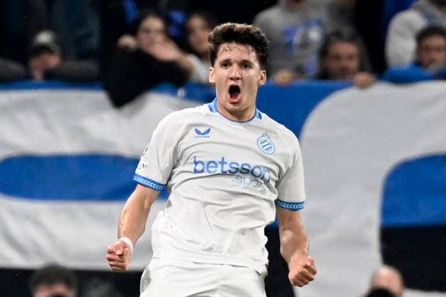 Atalanta v Club Brugge - UEFA Champions League BERGAMO, ITALY - SEPTEMBER 30 : Tzolis Christos forward of Club Brugge celebrates scoring a goal during the UEFA Champions League 2025 26 League Phase MD2 match between Atalanta and Club Brugge on September 30, 2025 in Bergamo, Italy, 30 09 2025 Bergamo Italy  Copyright: xPeterxDexVoechtx