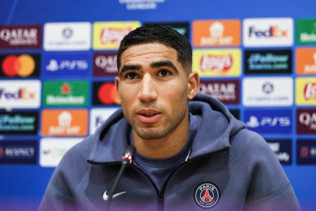 September 30, 2025, Barcelona, Barcelona, SPAIN: Achraf Hakimi of Paris Saint-Germain FC attends his press conference, PK, Pressekonferenz during the training day of Paris Saint-Germain ahead the UEFA Champions League 2025 26, football match against FC Barcelona, Barca at Estadi Olimpic Lluis Companys on September 30, 2025 in Barcelona, Spain. Barcelona SPAIN - ZUMAa181 20250930_zaa_a181_095 Copyright: xJavierxBorregox