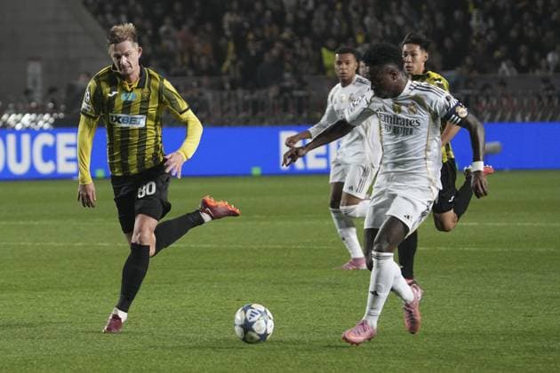 Kairat Almaty v Real Madrid - UEFA Champions League ALMATY, KAZAKHSTAN - SEPTEMBER 30: Real Madrid’s Aurelien Tchouameni (14) battles for the ball with Kairat Almaty Yegor Sorokin (80) during the UEFA Champions League group stage match between Kairat Almaty and Real Madrid at Almaty Ortalyk Stadion in Almaty, Kazakhstan on September 30, 2025. Turar Kazangapov Anadolu Almaty Kazakhstan. Editorial use only. Please get in touch for any other usage.  Copyright: x2025xAnadoluxTurarxKazangapovx