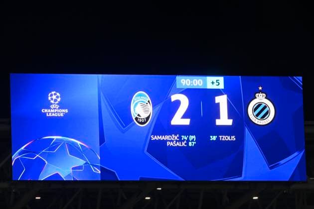 Atalanta v Club Brugge - UEFA Champions League BERGAMO, ITALY - SEPTEMBER 30 : scoreboard during the UEFA Champions League 2025 26 League Phase MD2 match between Atalanta and Club Brugge on September 30, 2025 in Bergamo, Italy, 30 09 2025 Bergamo Italy  Copyright: xPeterxDexVoechtx
