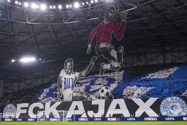 MARSEILLE , 30-09-2025 , Stade Velodrome , season 2025 2026 , UEFA Champions League football , League phase Matchday 2 , match between Olympique de Marseille and Ajax , picture shows banner in the stand Olympique de Marseille - Ajax  x31295357x Copyright: