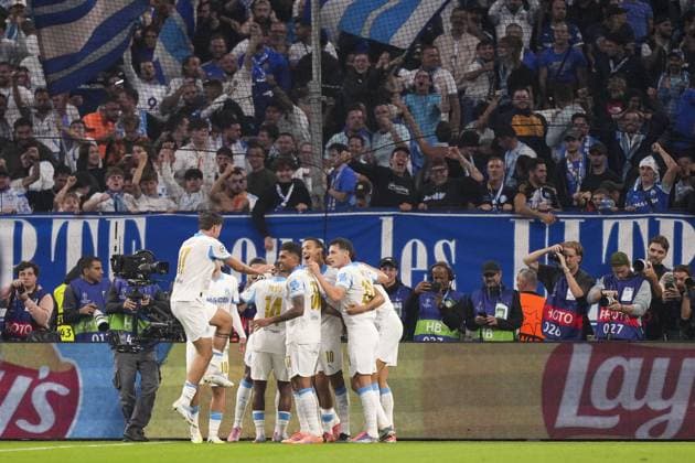 MARSEILLE , 30-09-2025 , Stade Velodrome , season 2025 2026 , UEFA Champions League football , League phase Matchday 2 , match between Olympique de Marseille and Ajax , picture shows goal celebration by Olympique de Marseille players (3-0) Olympique de Marseille - Ajax  x31295817x Copyright:
