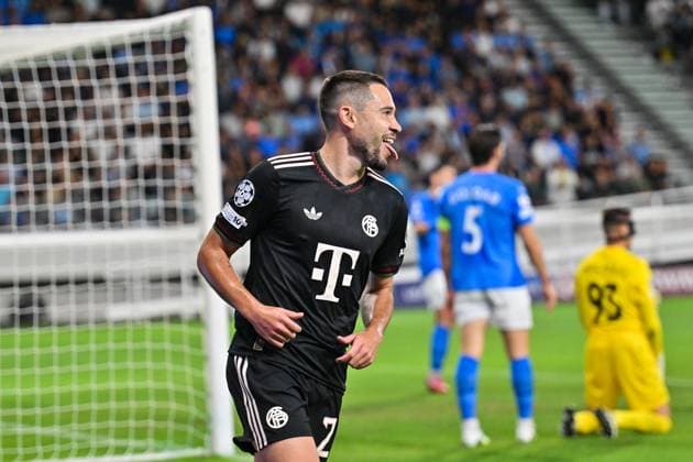 UEFA Champions League; Paphos FC - FC Bayern München; 30.09.2025 Jubel nach dem Treffer zum 0-2 durch Raphael GUERREIRO (FC Bayern Muenchen 22) Tor Torschuetze Freude Happy UEFA Champions League: Paphos FC - FC Bayern München; Alphamega Stadium am 30.09.2025 Copyright: xBEAUTIFULxSPORTS Goldbergx
