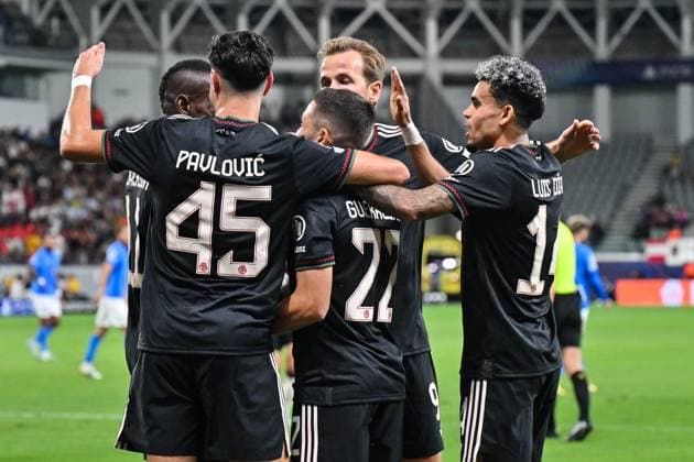 UEFA Champions League; Paphos FC - FC Bayern München; 30.09.2025 Jubel nach dem Treffer zum 0-2 durch Raphael GUERREIRO (FC Bayern Muenchen 22) Tor Torschuetze Freude Happy UEFA Champions League: Paphos FC - FC Bayern München; Alphamega Stadium am 30.09.2025 Copyright: xBEAUTIFULxSPORTS Goldbergx