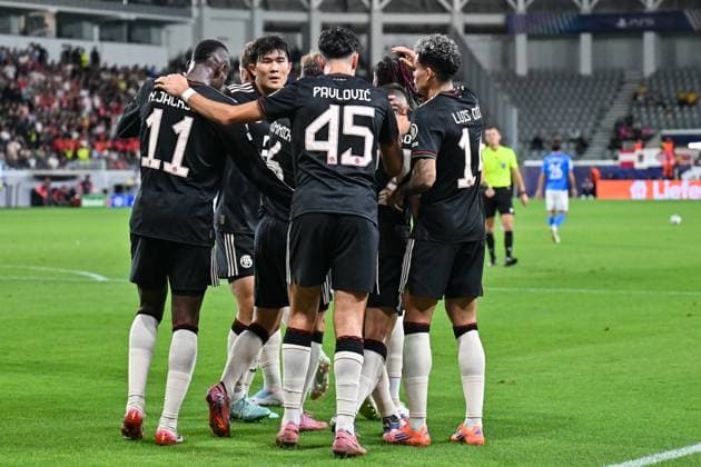 UEFA Champions League; Paphos FC - FC Bayern München; 30.09.2025 Jubel nach dem Treffer zum 0-2 durch Raphael GUERREIRO (FC Bayern Muenchen 22) Tor Torschuetze Freude Happy UEFA Champions League: Paphos FC - FC Bayern München; Alphamega Stadium am 30.09.2025 Copyright: xBEAUTIFULxSPORTS Goldbergx
