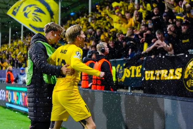 UEFA Champions League 2025 2026 Bodo Glimt Tottenham Bodo 20250930 Bodo Glimts Jens Petter Hauge scores during the Champions League match between Bodo Glimt and Tottenham at Aspmyra Stadium Photo Lise Aserud NTB Bodo Norway EDITORIAL USE ONLY RESTRICTED USE FOR BETTING COMPANIES  Copyright: xLisexAserudx xNTBx