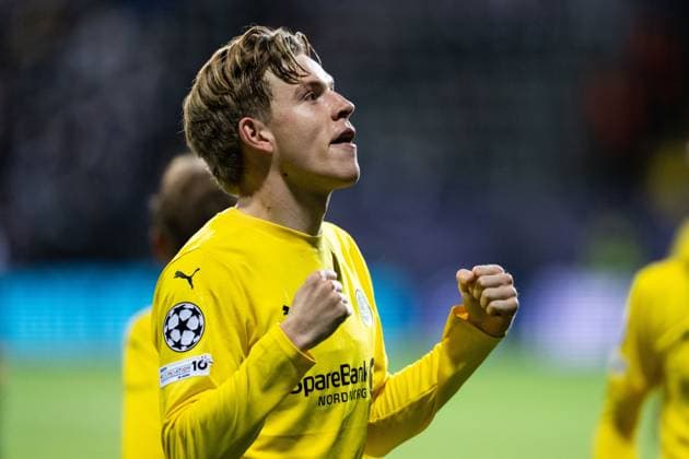 250930 Jens Petter Hauge of Bodo Glimt celebrates after 2-0 during the UEFA Champions League football match between Bodo Glimt and Tottenham on September 30, 2025 in Bodo. Photo: Marius Simensen BILDBYRAN COP 238 MM0044 bbeng football fotball fotboll soccer uefa champions league mesterligaen bodo glimt tottenham hotspur spurs jubel Copyright: MARIUSxSIMENSEN BB250930ZP004
