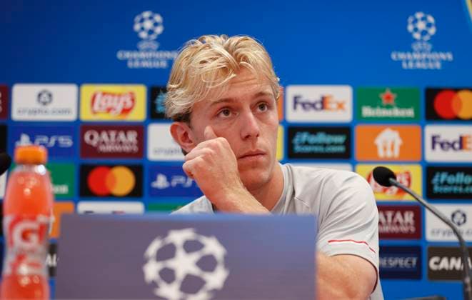 La Turbie, France - September 30, 2025: AS Monaco vs. Manchester City, UEFA Champions League- Group Stage D2 press conference, PK, Pressekonferenz with Danish attacker Mika Biereth. Mandoga Media Germany AS Monaco vs. Manchester City, UEFA Champions League- Group Stage D2