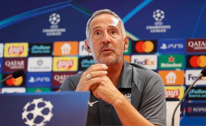 La Turbie, France - September 30, 2025: AS Monaco vs. Manchester City, UEFA Champions League- Group Stage D2 press conference, PK, Pressekonferenz with Coach Adolf Adi Huetter. Mandoga Media Germany AS Monaco vs. Manchester City, UEFA Champions League- Group Stage D2