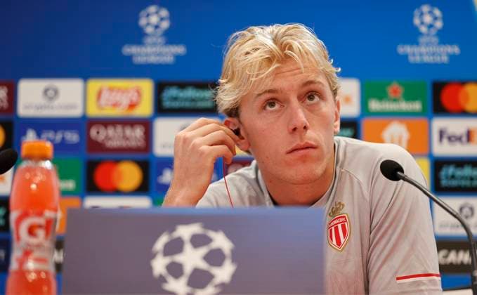 La Turbie, France - September 30, 2025: AS Monaco vs. Manchester City, UEFA Champions League- Group Stage D2 press conference, PK, Pressekonferenz with Danish attacker Mika Biereth. Mandoga Media Germany AS Monaco vs. Manchester City, UEFA Champions League- Group Stage D2