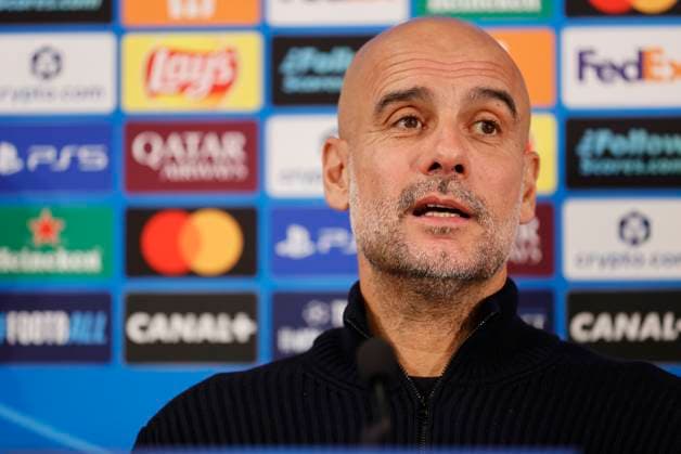 La Turbie, France - September 30, 2025: AS Monaco vs. Manchester City, UEFA Champions League- Group Stage D2 press conference, PK, Pressekonferenz with Coach Josep Pep Guardiola Sala. Mandoga Media Germany AS Monaco vs. Manchester City, UEFA Champions League- Group Stage D2